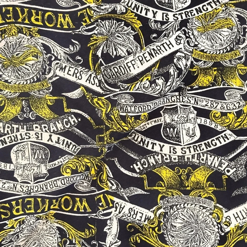 Gianfranco Ferre Scarf Womens O/S Black Yellow Square Satin Workers Union Print